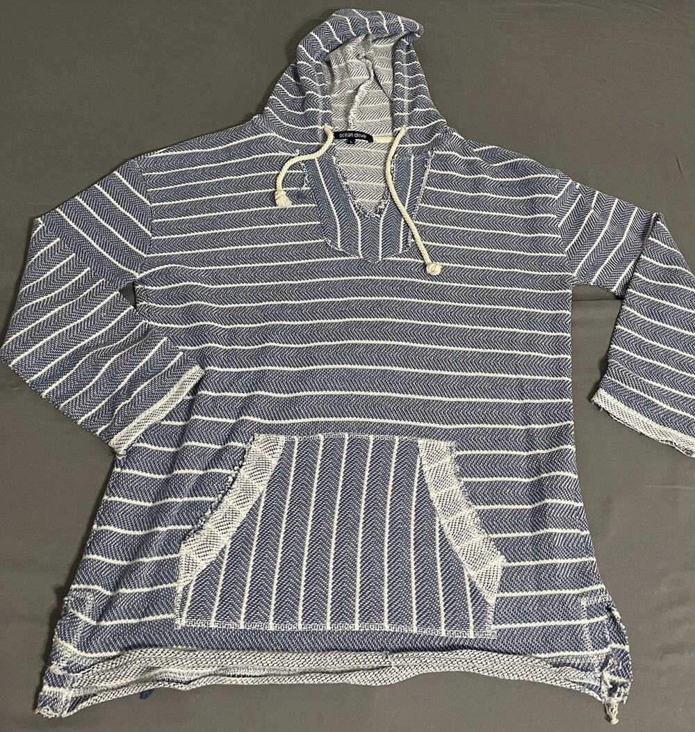 Ocean Drive Blue White Striped Baja Hoodie Size Large Great Cond